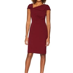Tahari | Fold-Over Neck Sheath Dress | Crimson Red | Size 8